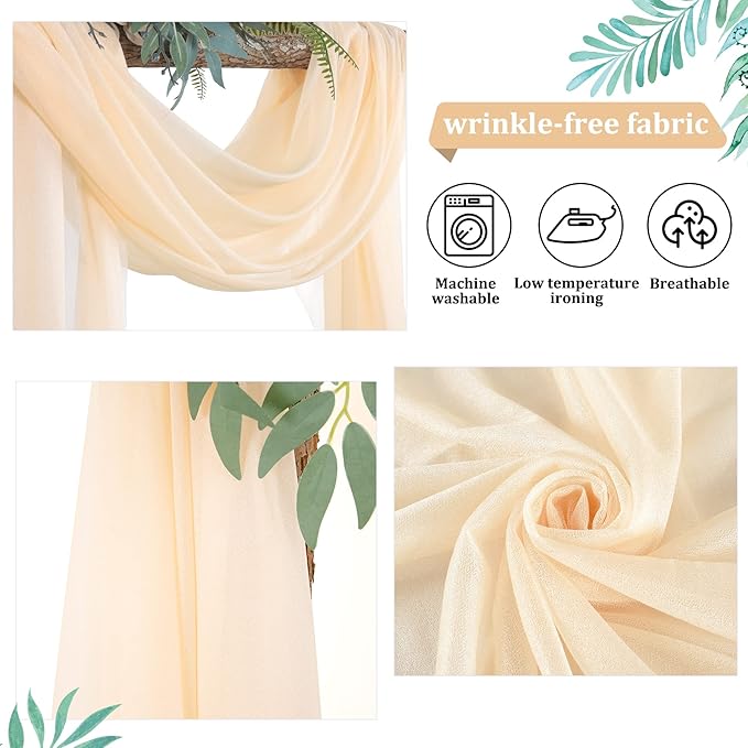 Arch Drapes for Wedding Arch Draping Fabric Champagne Sheer Backdrop Curtain - Image 4