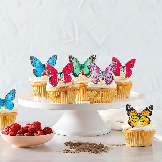 Ephlyn 48Pcs Edible Butterfly Cupcake Toppers 3D Mixed Color Cake Picks 3D - Image 6