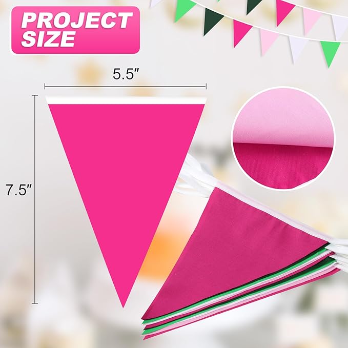 Pink White and Green Pennant Banner Garland Bunting Decorations - Image 2