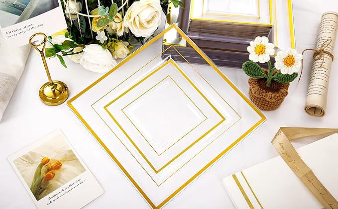 Festiva 176Pcs Clear and Gold Plastic Plates - Image 9