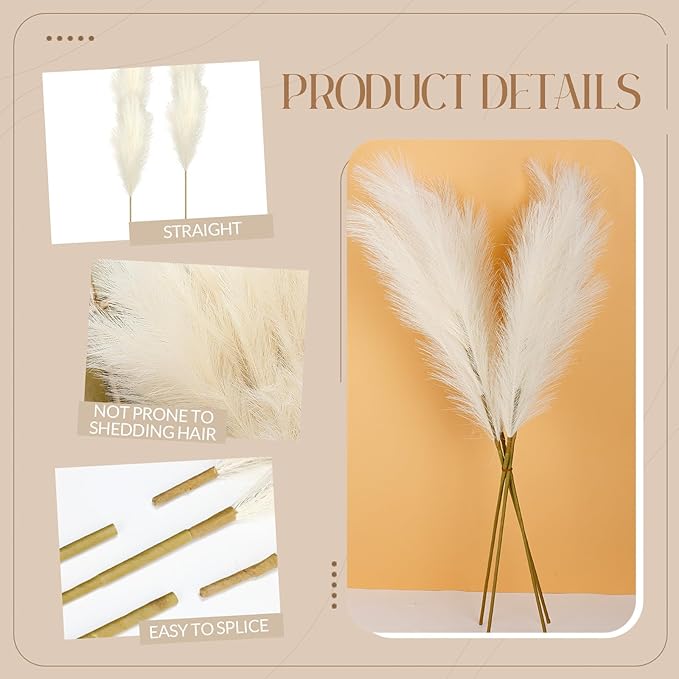 Zeyune 10 Pcs 71'' Large Faux Pampas Grass Decor Tall Artificial Pompous Grass - Image 3
