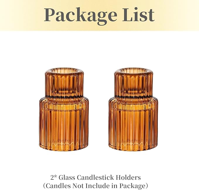 Hewory Glass Taper Candle Holders: 2PCS Amber Elegant Candle Holder Candlestick - Image 7