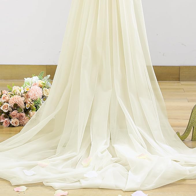 Ivory Tulle Backdrop Curtain for Wedding Parties 10ft x 8ft Sheer Backdrop - Image 6