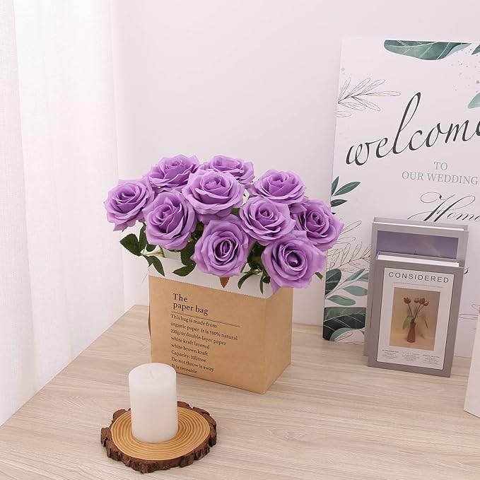 Artificial Rose 10pcs Open Flower Bouquet Faux Rose Stems - Image 5