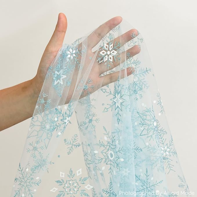 Artoid Mode Blue Snowflakes Christmas Gauze Table Runner 120 Inch 10FT - Image 6