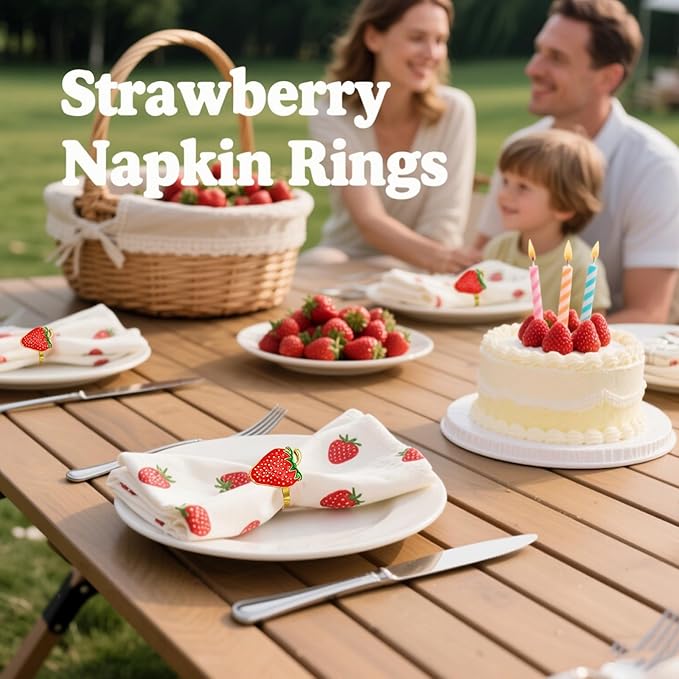 Gold Strawberry Napkin Rings Set of 8 Fall Fruit Napkin Ring Holders - Image 4