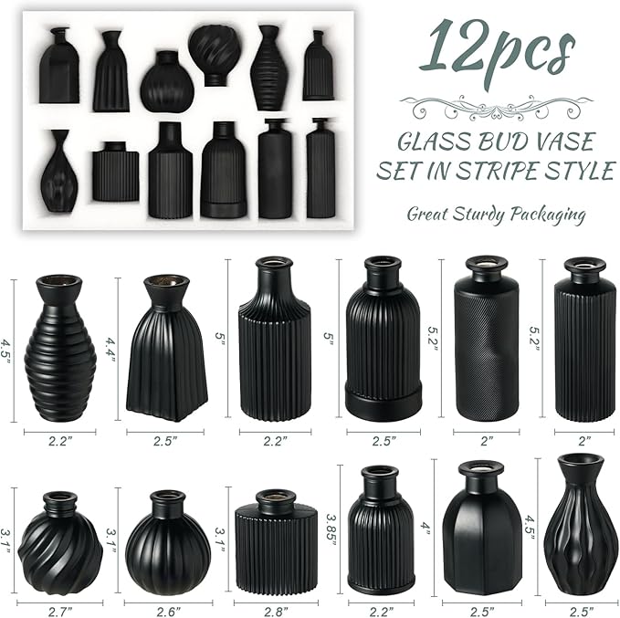 Black Vase, Bud Vases Set of 12, Small Glass Vase - Image 2