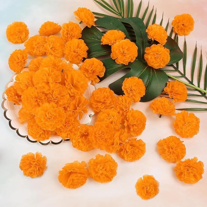 80 Pcs Artificial Marigold Flowers, Indian Wedding, DIY Wreath Garland - Image 6