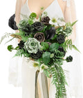 Ling's moment Forest Green Bridal Bouquet Cascading, Emerald Green Wedding by LingsMoment