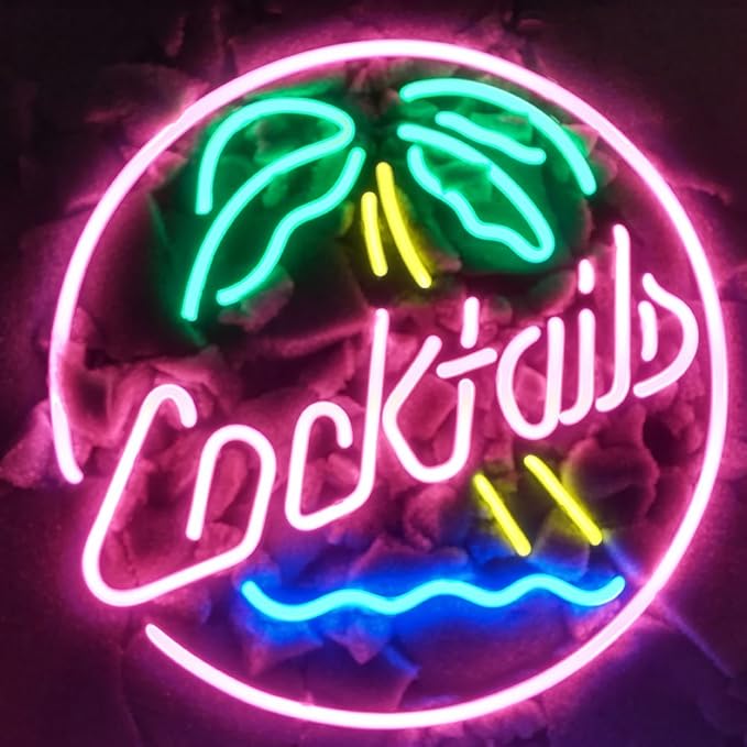 Cocktails Palm Tree Real Glass Neon Light Sign Home Beer Bar Pub Recreation by +Liqi+neon+signs