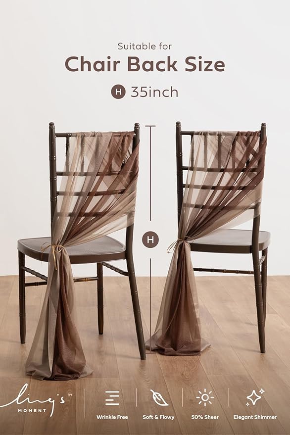 Ling's moment Wedding Chiffon Chair Sashes Cover Aisle Decorations Draping - Image 5
