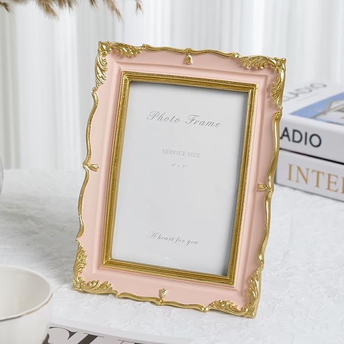 Cuspin 4x6 Vintage Picture Frame Pink and Gold Photo Frame, 4 by 6 Picture - Image 2
