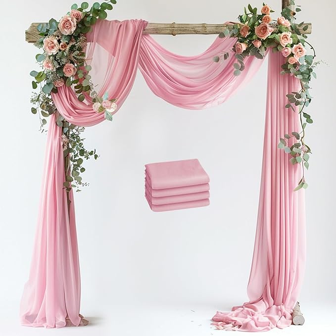 Wedding Arch Draping Fabric 4 Panels 28.7" x 20FT Blush Pink Sheer Chiffon by Xiomot