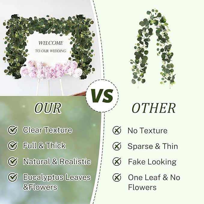 Eucalyptus Garland, 2 Packs 6FTGreen Flower Garland Decor, Artificial Faux - Image 7