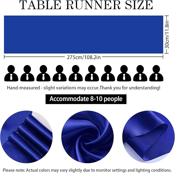 10 Pack Royal Blue Satin Table Runner 12x108 Inches Long, Bright Silky Smooth - Image 5