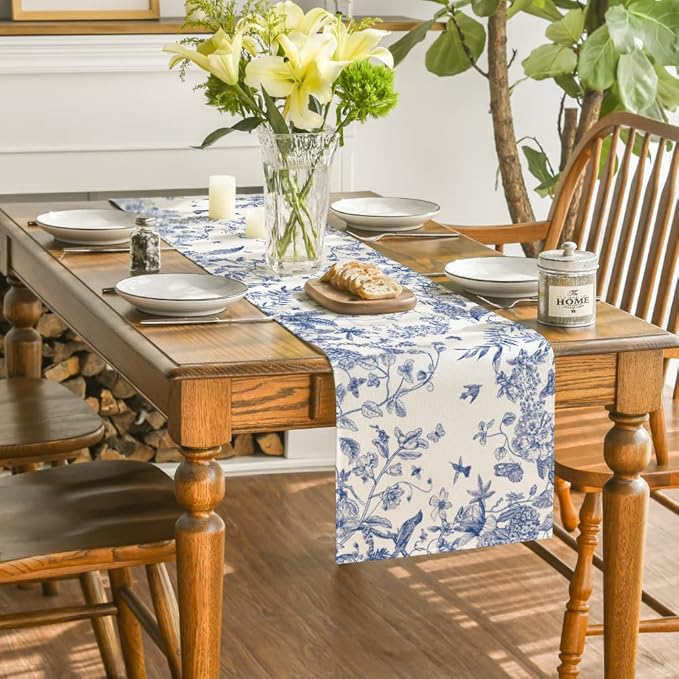 Artoid Mode Monochrome Sketch Birds and Flowers Spring Table Runner, Seasonal - Image 4