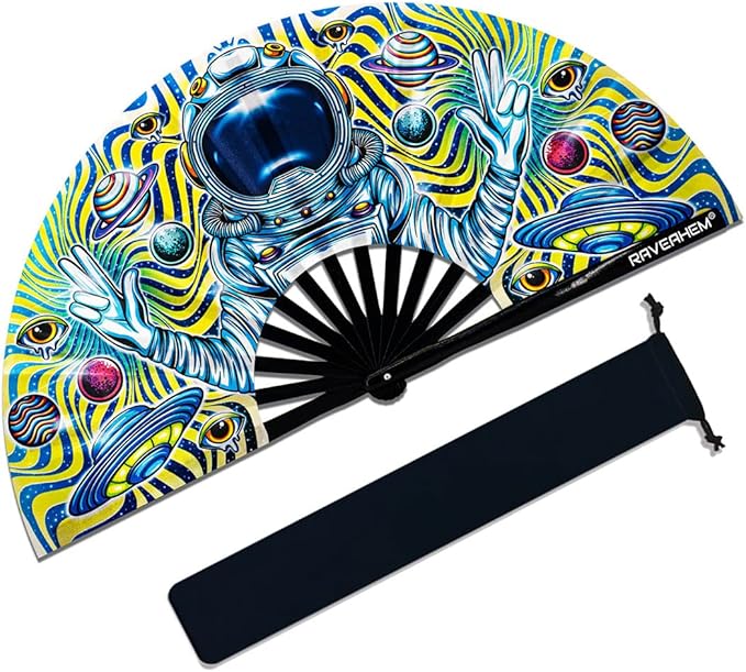13" Large Rave Fan Bamboo, Folding Clack Hand Fans Foldable - Image 5