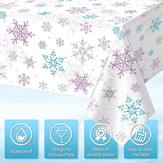 6 Pieces Christmas Snowflake Party Tablecloth Decorations, Plastic Purple and - Image 3