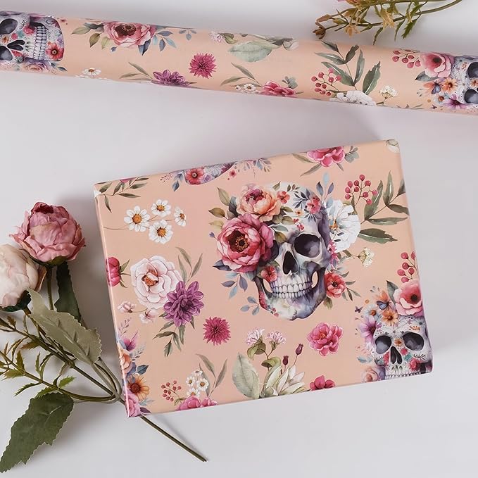 Aimyoo Gothic Wrapping Paper Roll, 17 Inch X 16.5 Fee Skull Floral Berry Design - Image 7