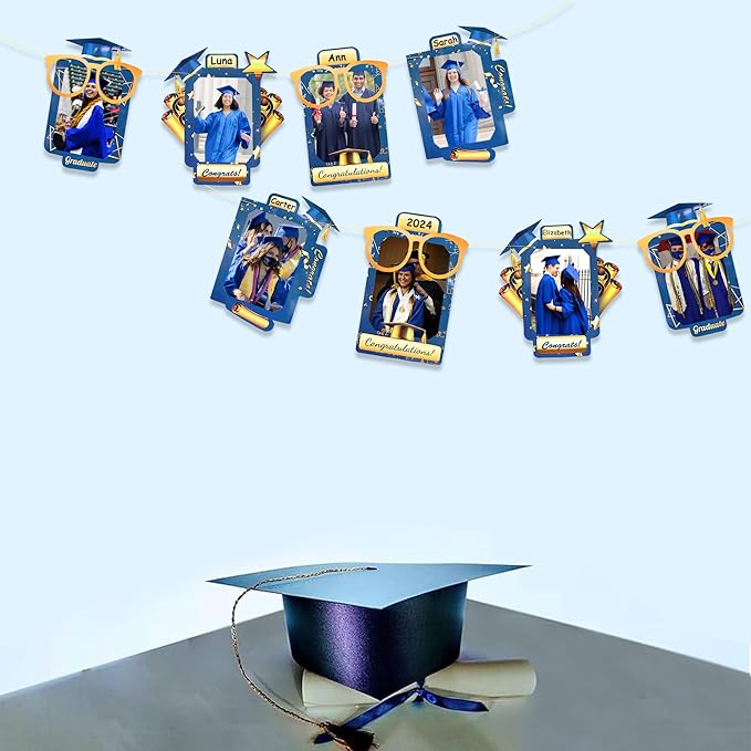 pinkblume Graduation Party Decorations Navy Blue and Gold Grad Photo Banner - Image 4