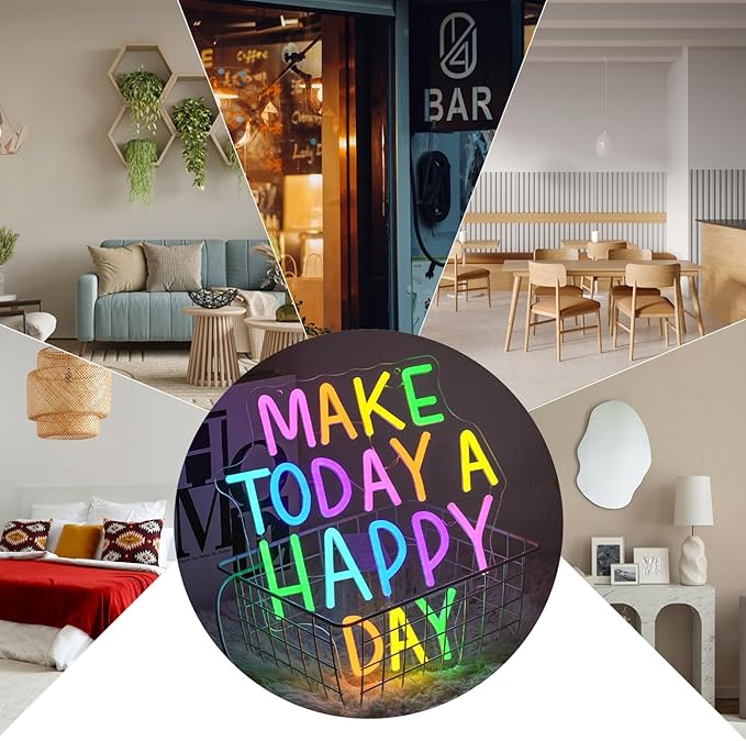 Make Today A Happy Day Neon Sign, Inspirational Colorful Letter Neon Light - Image 6