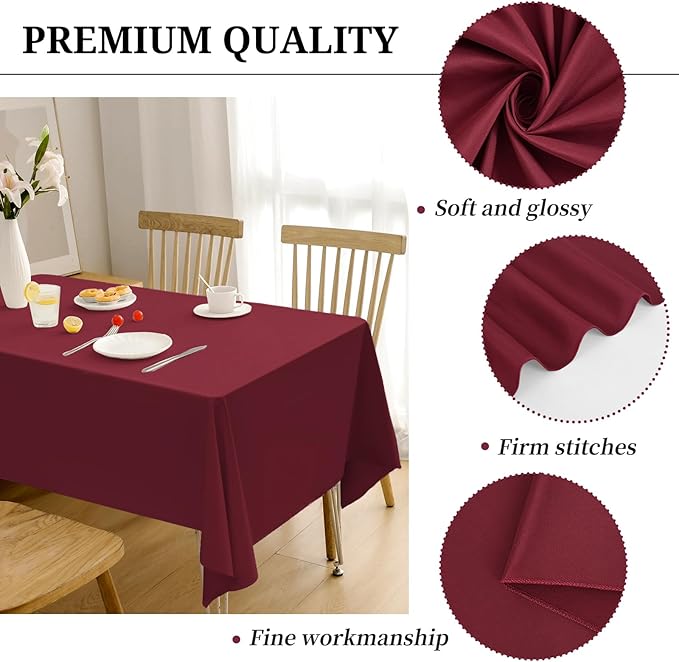 12 Pack Burgundy Tablecloths for Rectangle Tables 60 x 102 Inch Polyester - Image 3
