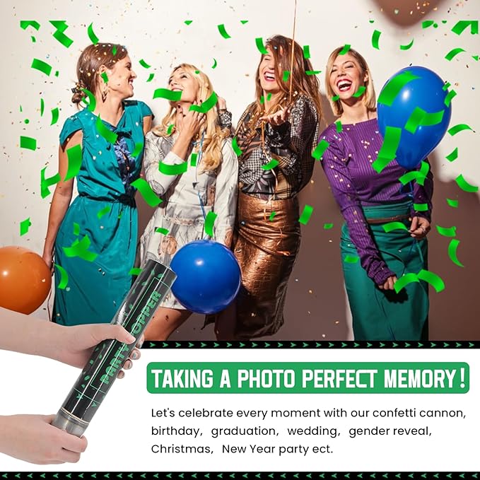 Party Poppers Confetti Cannon 12 Pack Green Poppers 12 Inch Party Shooters - Image 5