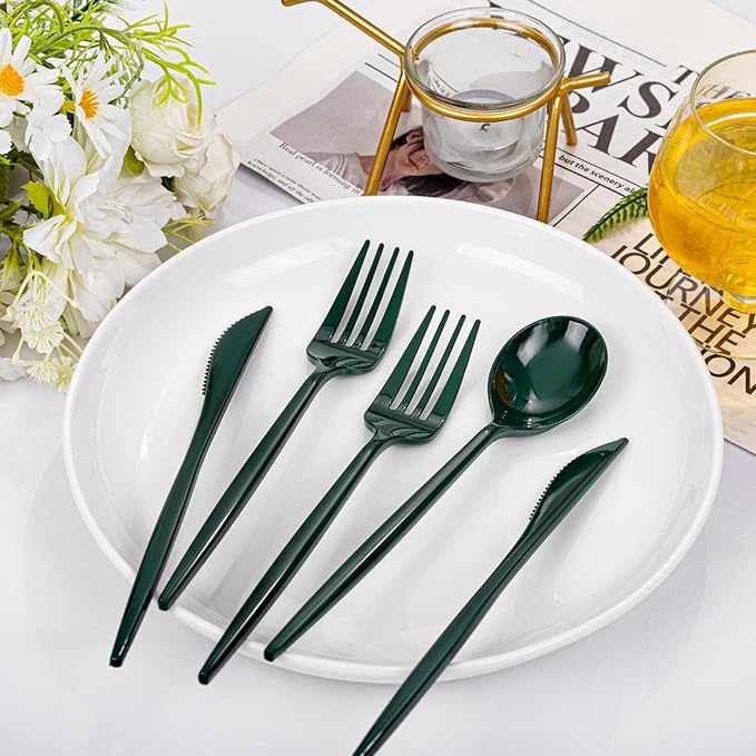 PULOTE 150PCS Green Plastic Silverware - Image 6