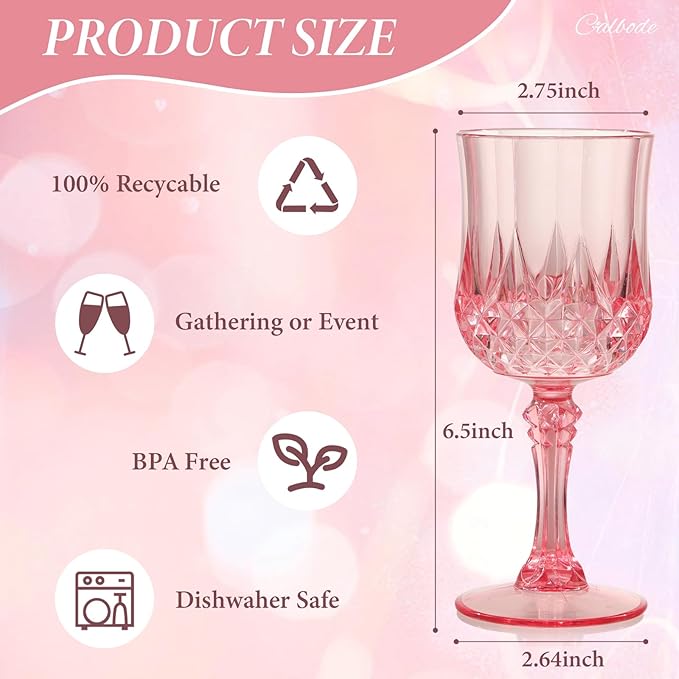 Pink Plastic Wine Glasses 7oz – 12 Pcs Unbreakable Pink Plastic Goblets - Image 2