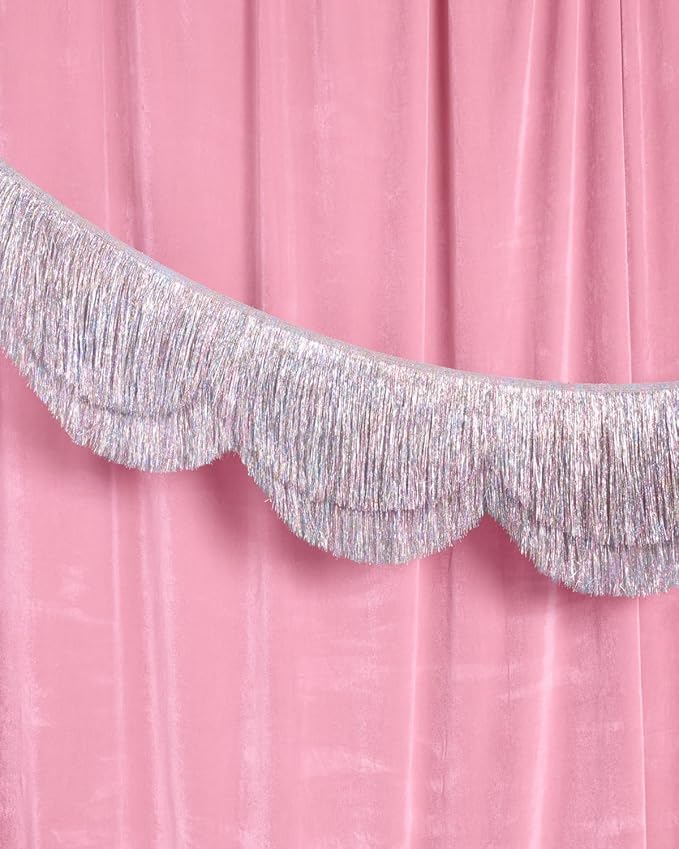xo, Fetti Silver Iridescent Scalloped Fringe Banner - 6 Ft. | Bachelorette - Image 3