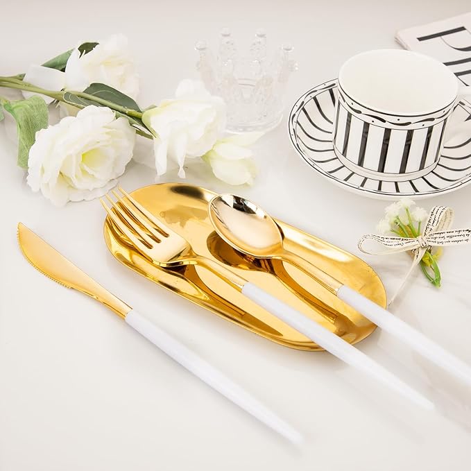 I00000 60 Pcs Gold Plastic Silverware - Image 7