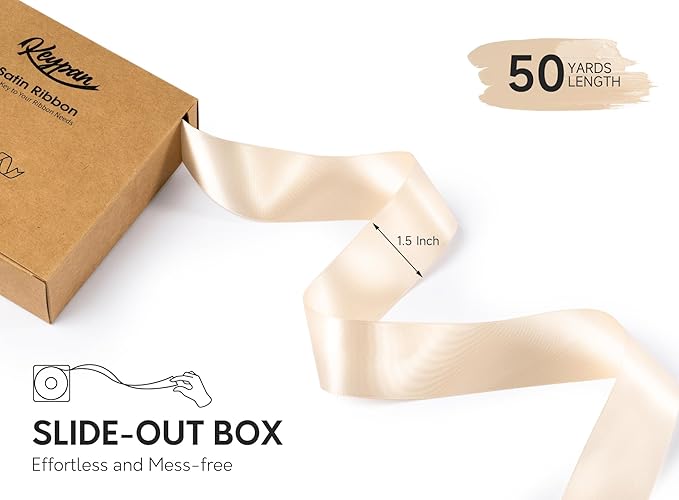 Light Champagne Satin Ribbon 1-1/2 Inch x 50 Yards Double-Faced Polyester - Image 2