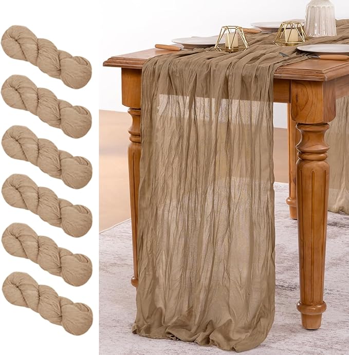 MLMW 6 Pack Fall Table Runner Boho Nude Brown Cheesecloth Table Runner Autumn by MLMW