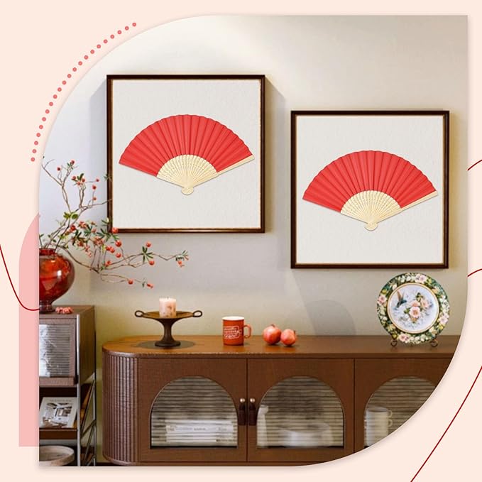 JOHOUSE 12 Pcs Paper Folding Hand Fans, 8.3 Inch Red Fans Handheld Decorative - Image 4