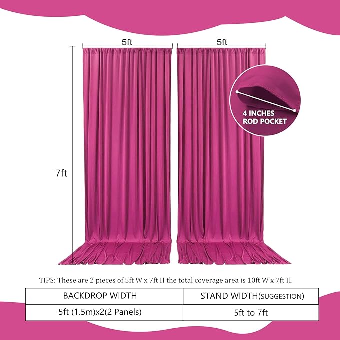 2 Panels Fuchsia Backdrop Curtain, 10 x 7 Feet Background Curtains - Image 2