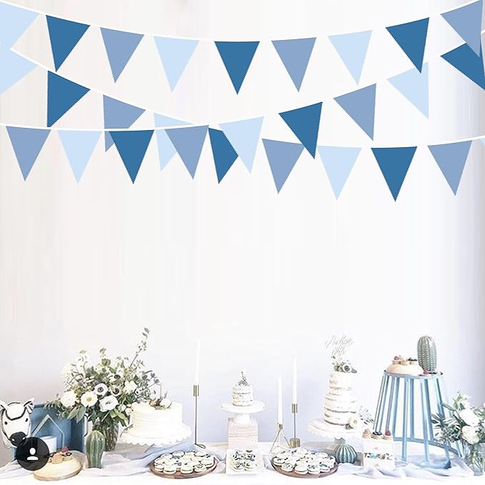 32Ft Retro Blue Party Decorations Dusty Blue Triangle Banner Flag Pennant - Image 4