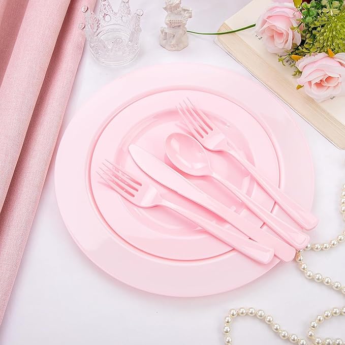 KIRE 150 Pieces Pink Plastic Plates Disposable - Image 8