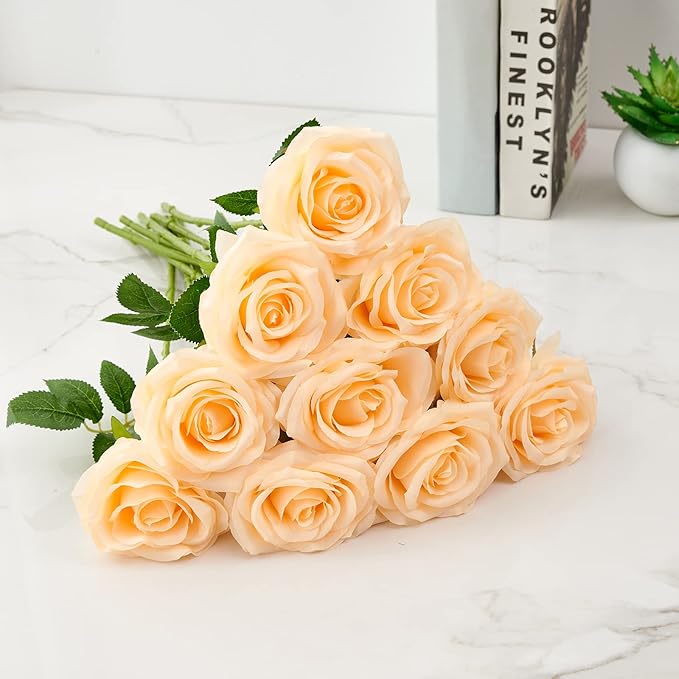 Artificial Rose 10pcs Open Flower Bouquet Faux Rose Stems - Image 5