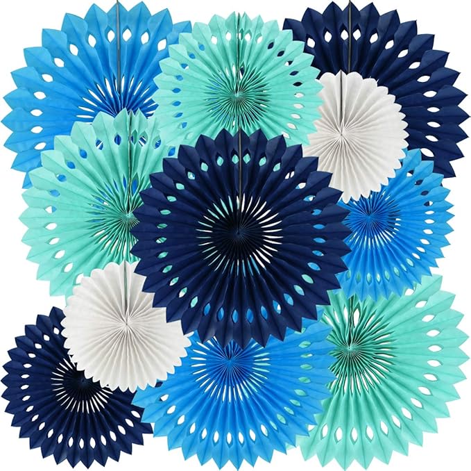 BEISHIDA Blue White Hanging Honeycomb Round Paper Fans Decoration Kit by Beishida
