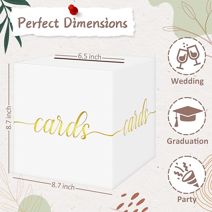 QIKSION White Wedding Card Box, Wedding Reception, Graduation, Baby Shower - Image 4