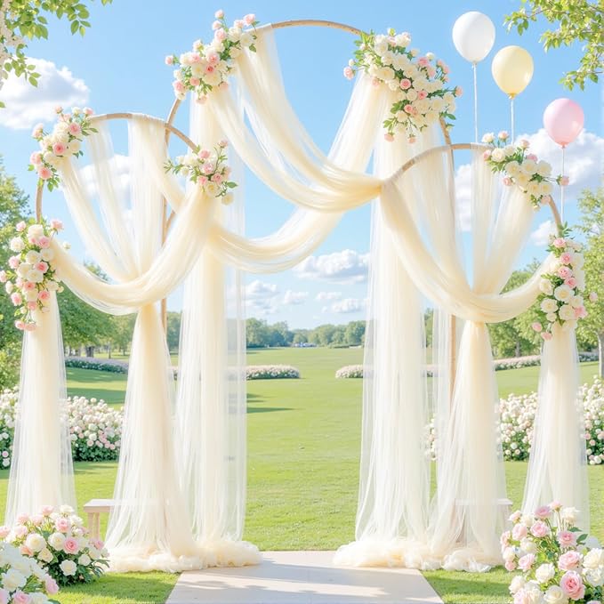 Wedding Arch Draping Fabric Backdrop 1 Panel 30" x 19Ft Ivory Drapes Curtains - Image 3