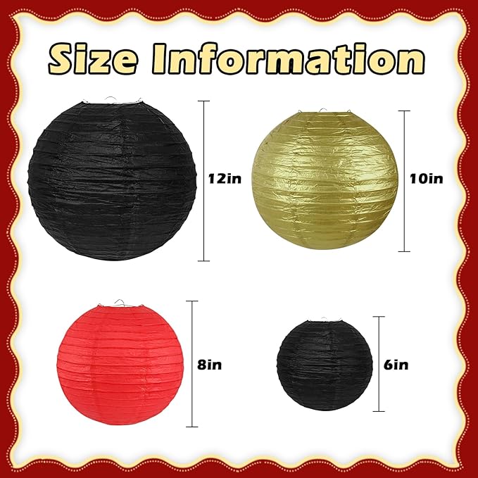 12Pcs Round Paper Lanterns Assorted Sizes - Image 2