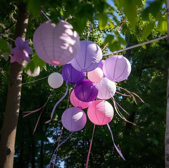 Purple Pink Paper Lanterns Decorative 15pcs Party Hanging Decorations - Image 2
