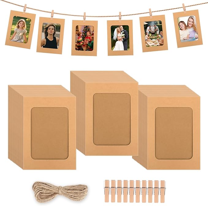 100 Pack Paper Picture Frames, 4x6 Inch Photo Strip Frame Hanging Photo Display by Neworkg