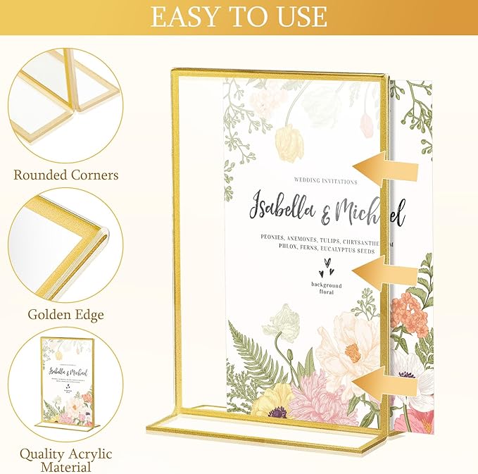 Hoteam 18 Pack Acrylic Sign Holder 4 x 6 Inch Gold Frames Wedding Table Number - Image 3