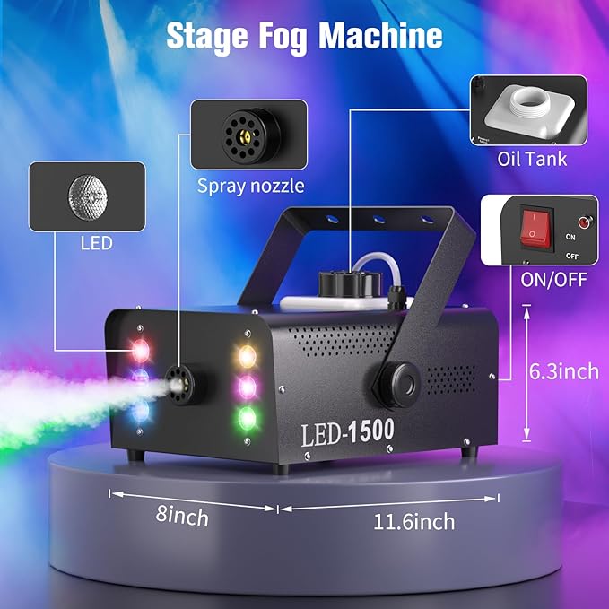 Fog Machine with 6 RGB LED Lights, 1500W Smoke Machine - Image 6