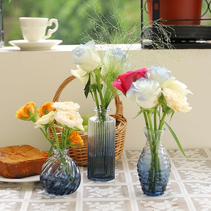 Bud Vases Set of 12, Gradient Blue Glass Vase Vintage Flower Vase - Image 4