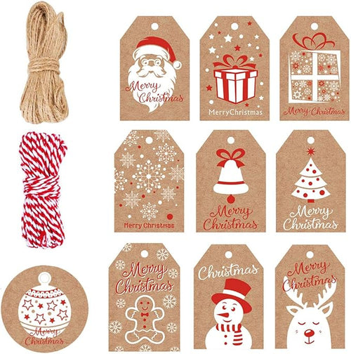 100 Pack Brown Kraft Paper Christmas Gift Tags， Xmas Brown Kraft Gift Tags by WesGen