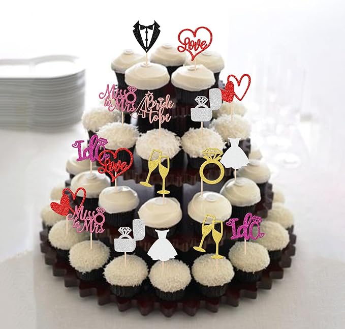 30 PCS He Asked She Said Yes Cupcake Toppers Glitter Engagement Cupcake Toppers - Image 6