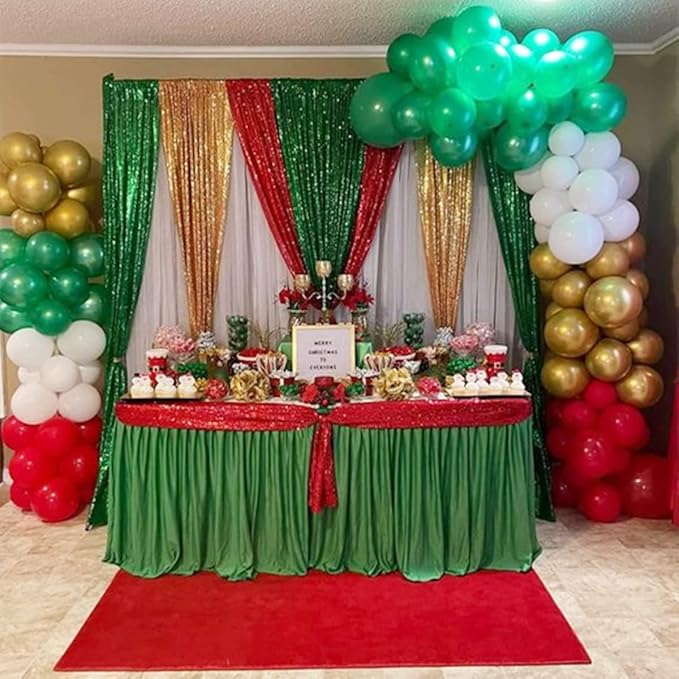 Green Sequin Backdrop Curtains 2 Panels 2FTx8FT Christmas Party Backdrop - Image 3